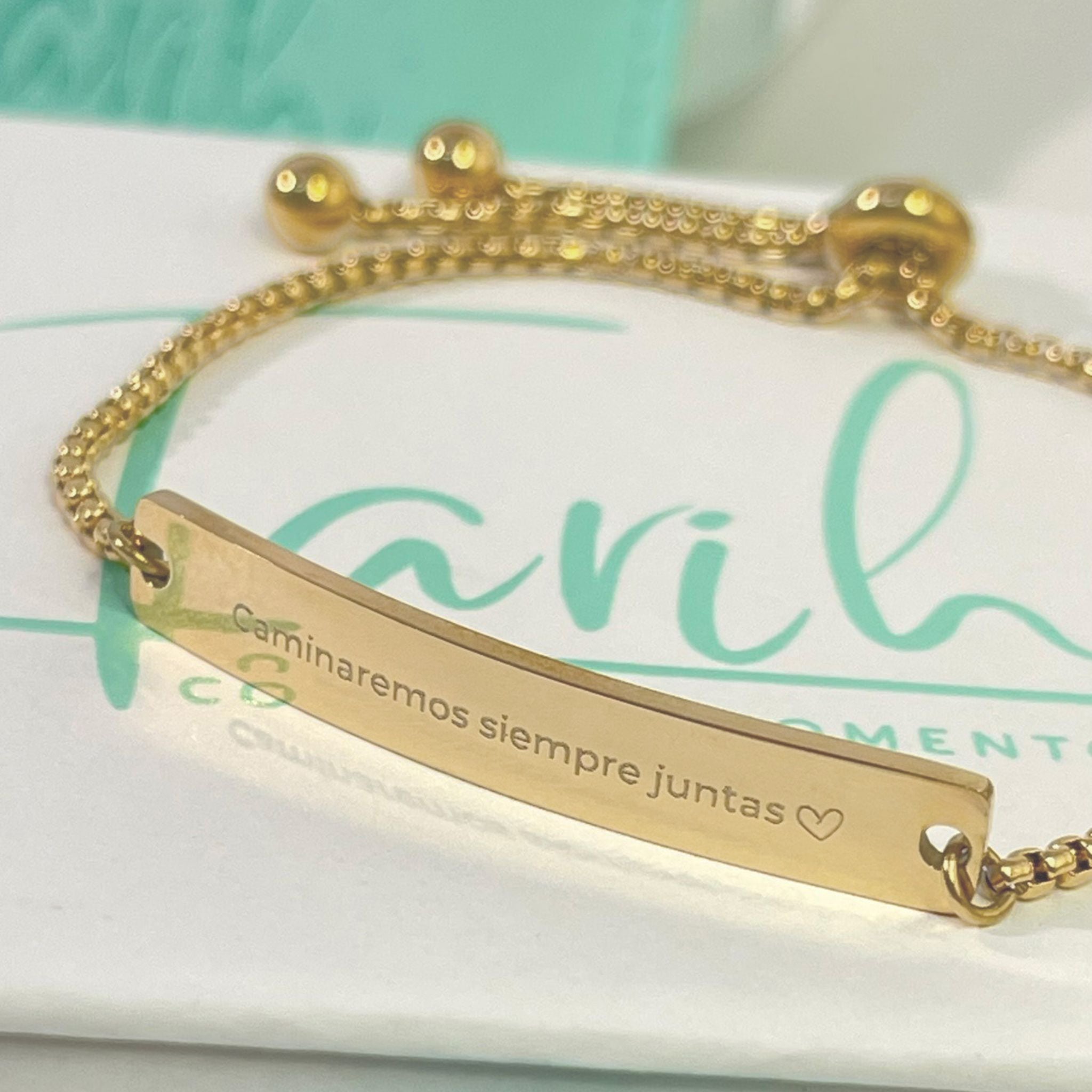 Pulsera personalizada tipo esclava con frase grabada (acero)