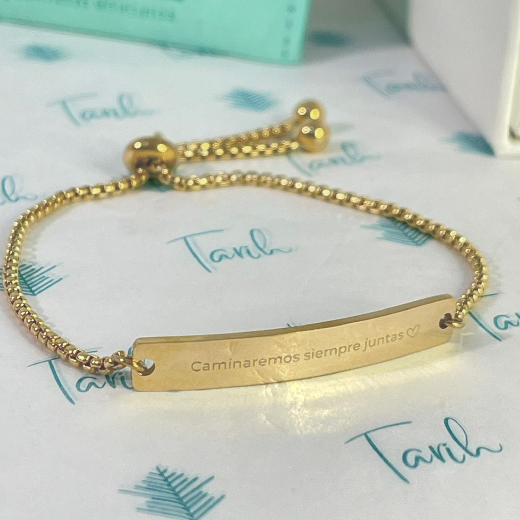 Pulsera personalizada tipo esclava con frase grabada (acero)
