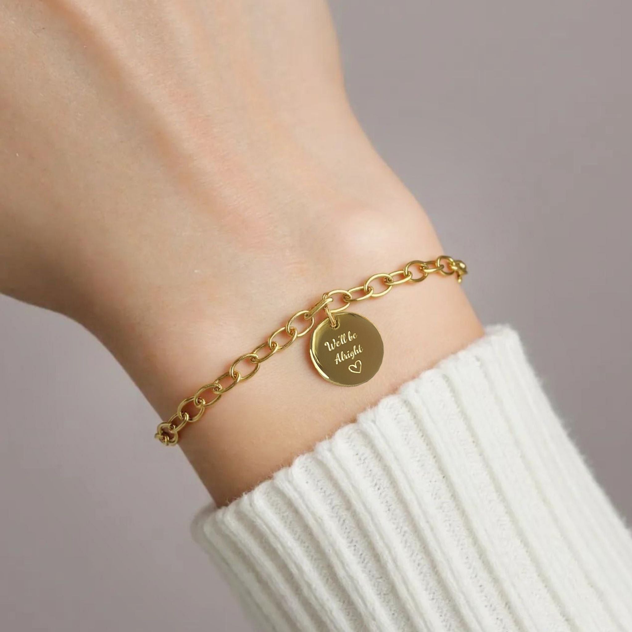 Pulsera personalizada con frase al frente y nombre y fecha detrás (acero)