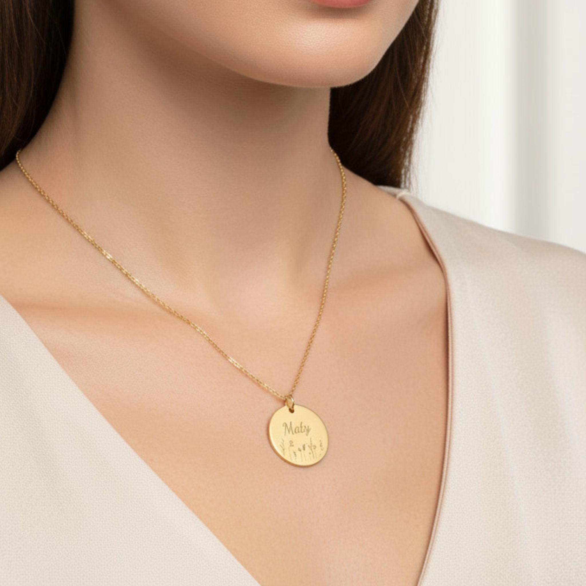 Collar personalizado con nombre y flores grabadas (acero)