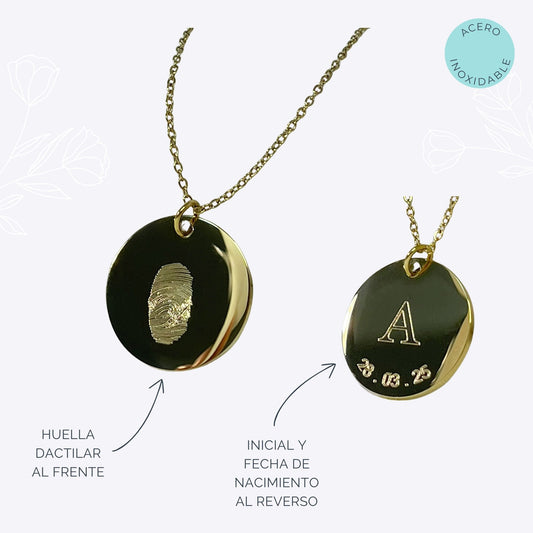 Collar con Huella Dactilar + Inicial y Fecha