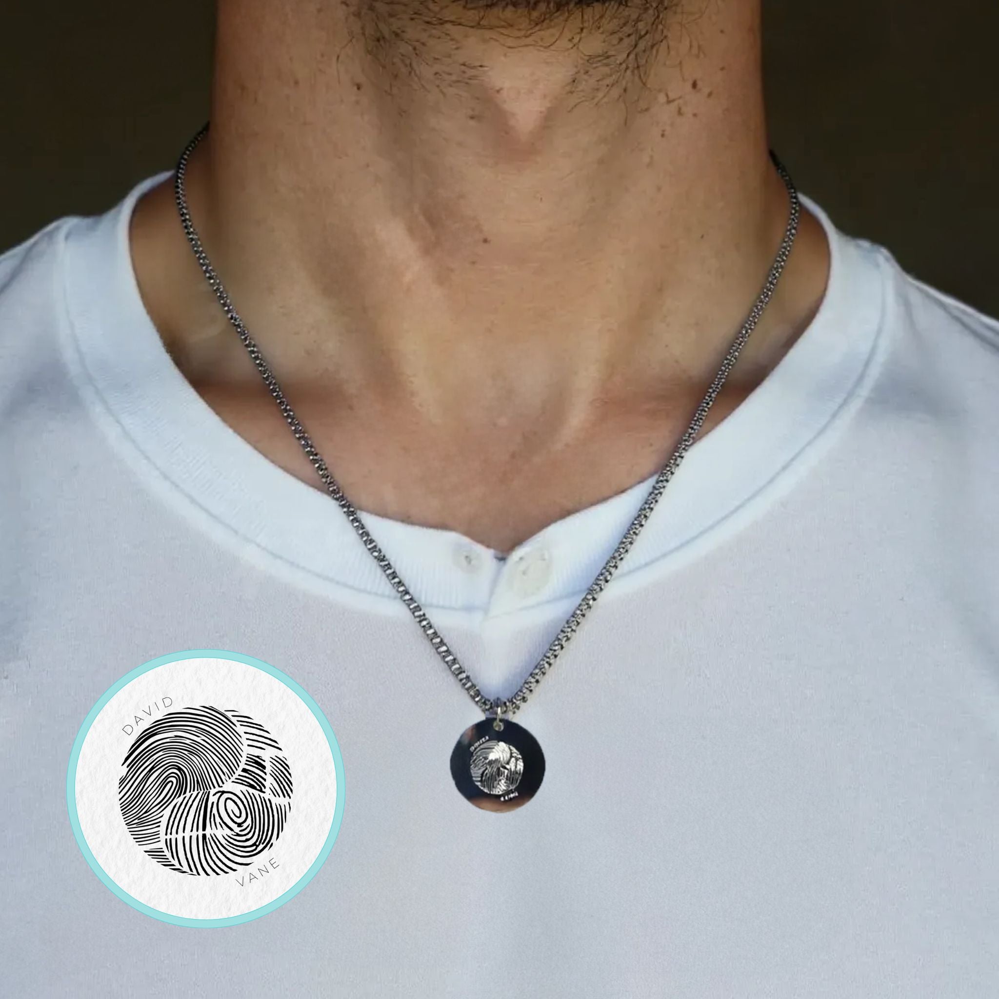 Collar personalizado Yin Yang con huellas y nombres (Hombre)