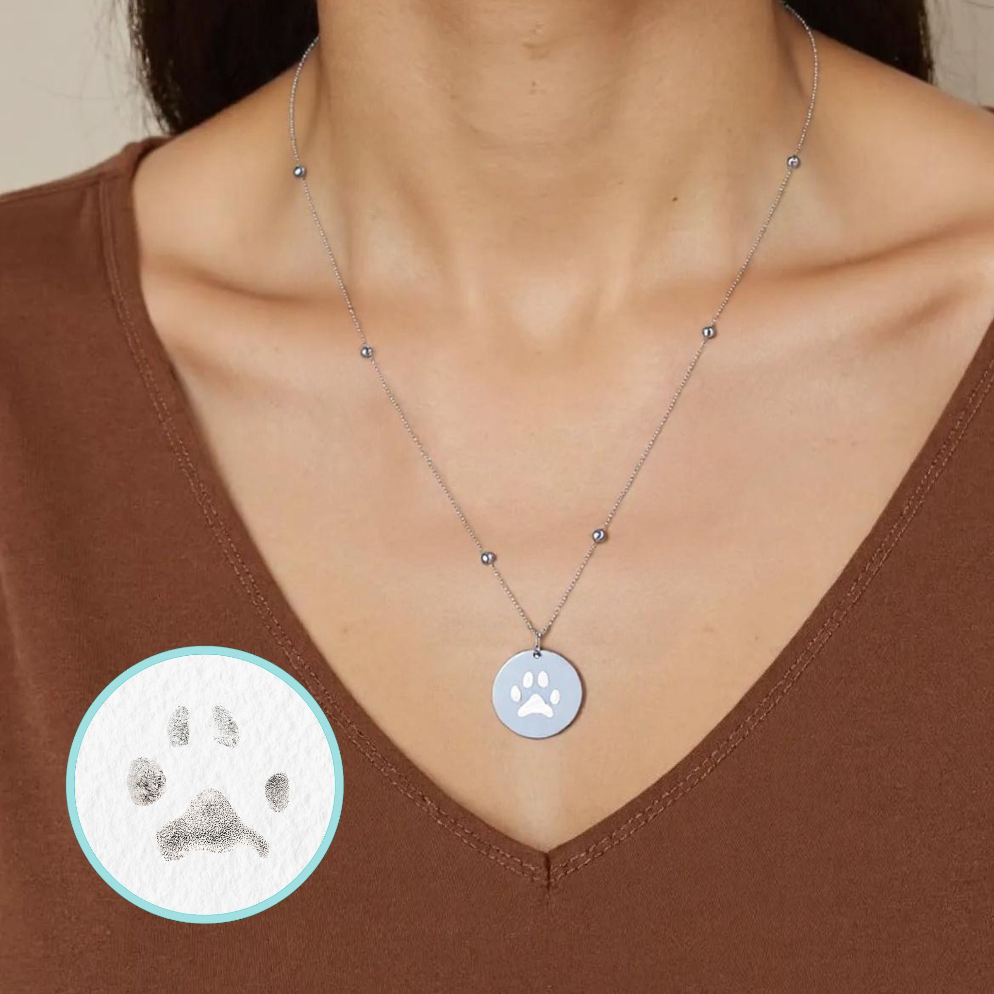 Collar personalizado huella de mascota y nombre detrás (plata)