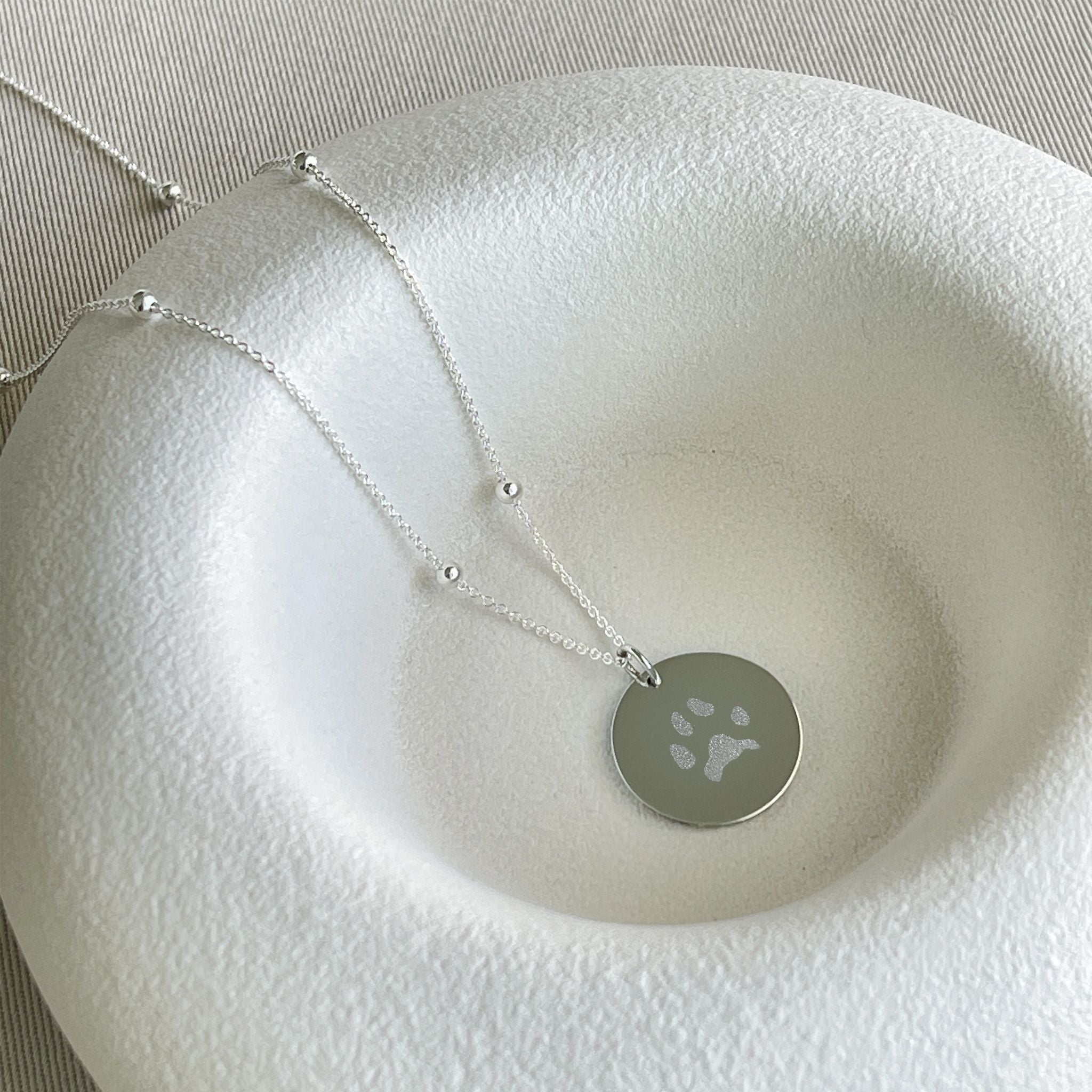 Collar personalizado huella de mascota y nombre detrás (plata)