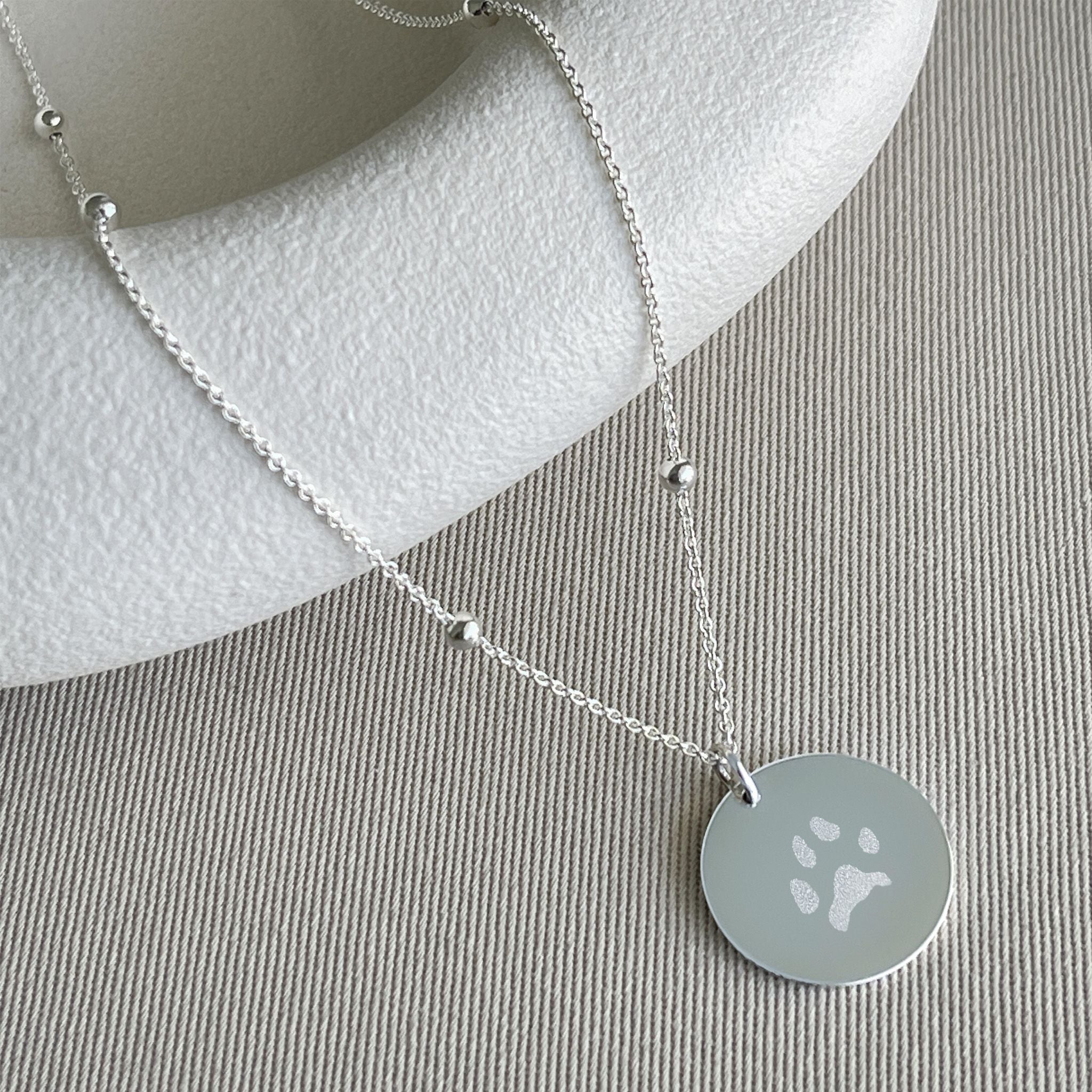 Collar personalizado huella de mascota y nombre detrás (plata)