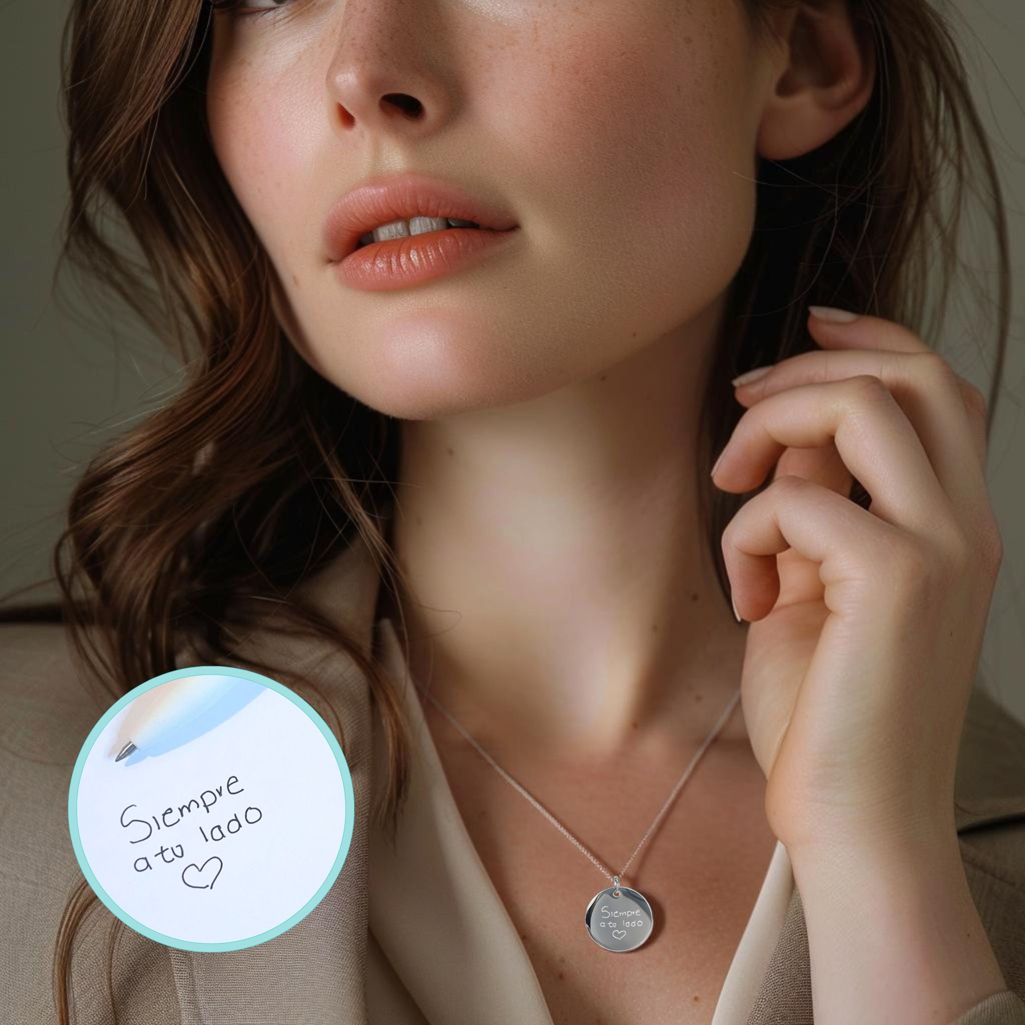 Collar personalizado con escrito a mano y texto o fecha detrás (acero)