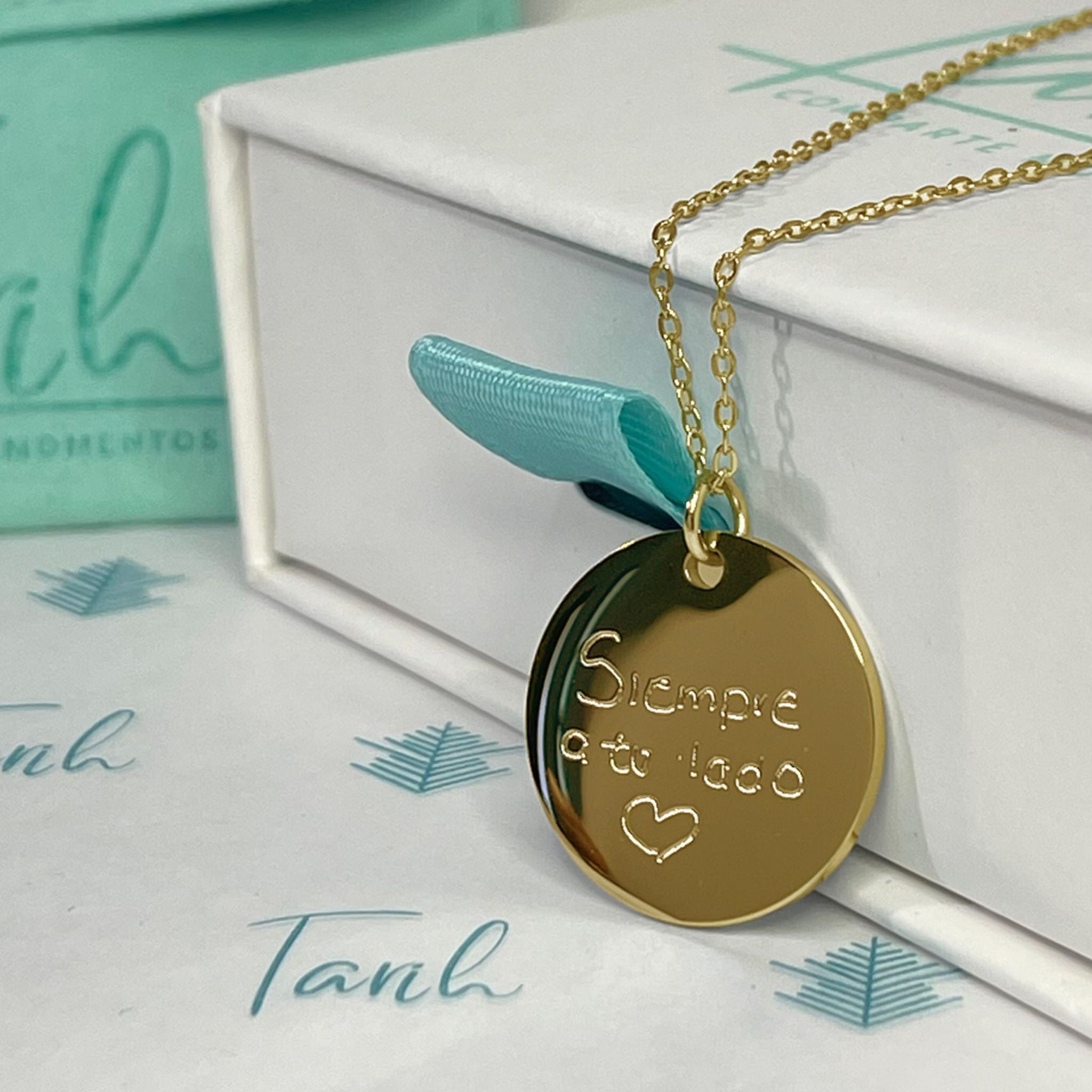 Collar personalizado con escrito a mano y texto o fecha detrás (acero)