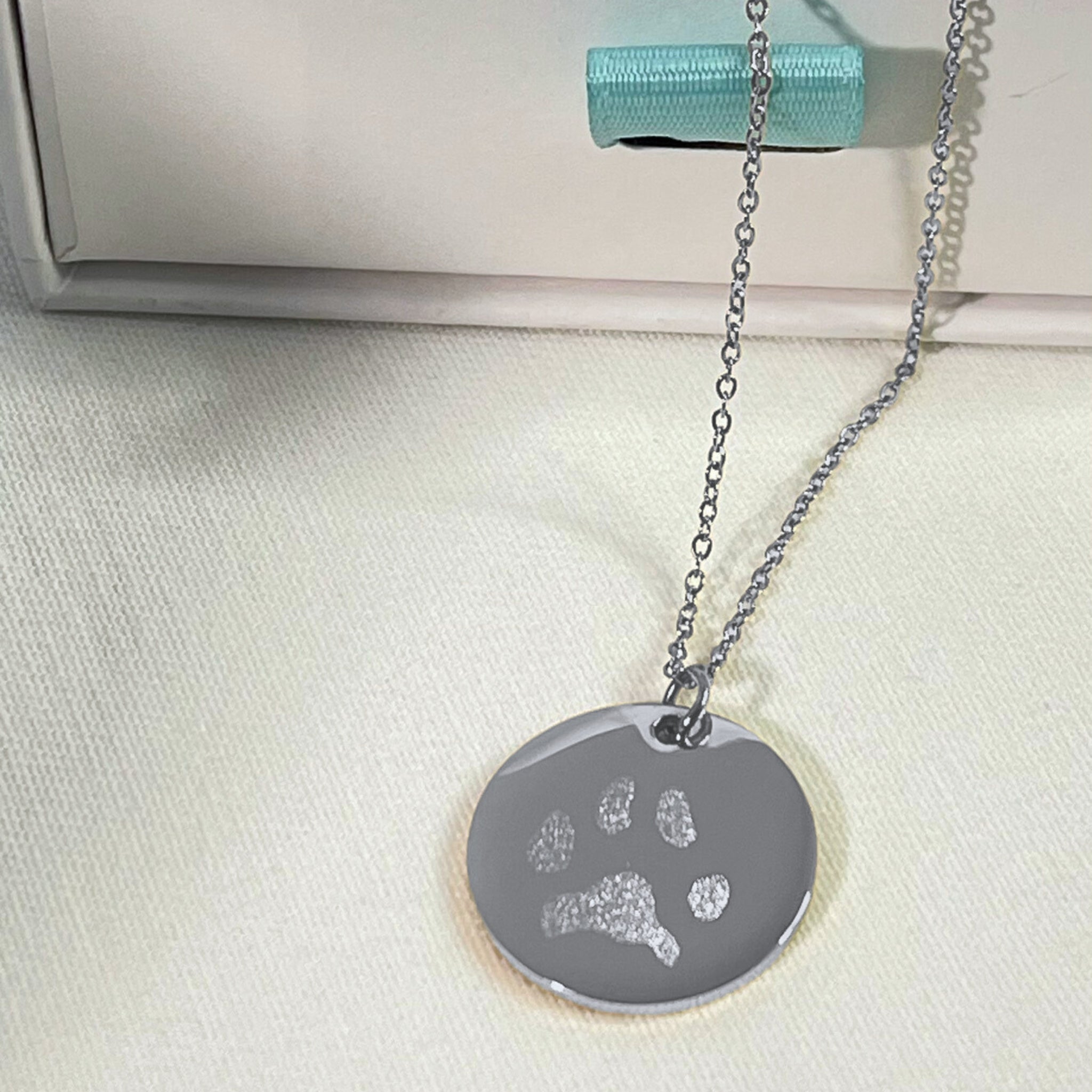 Collar personalizado huella de mascota y nombre detrás (acero)