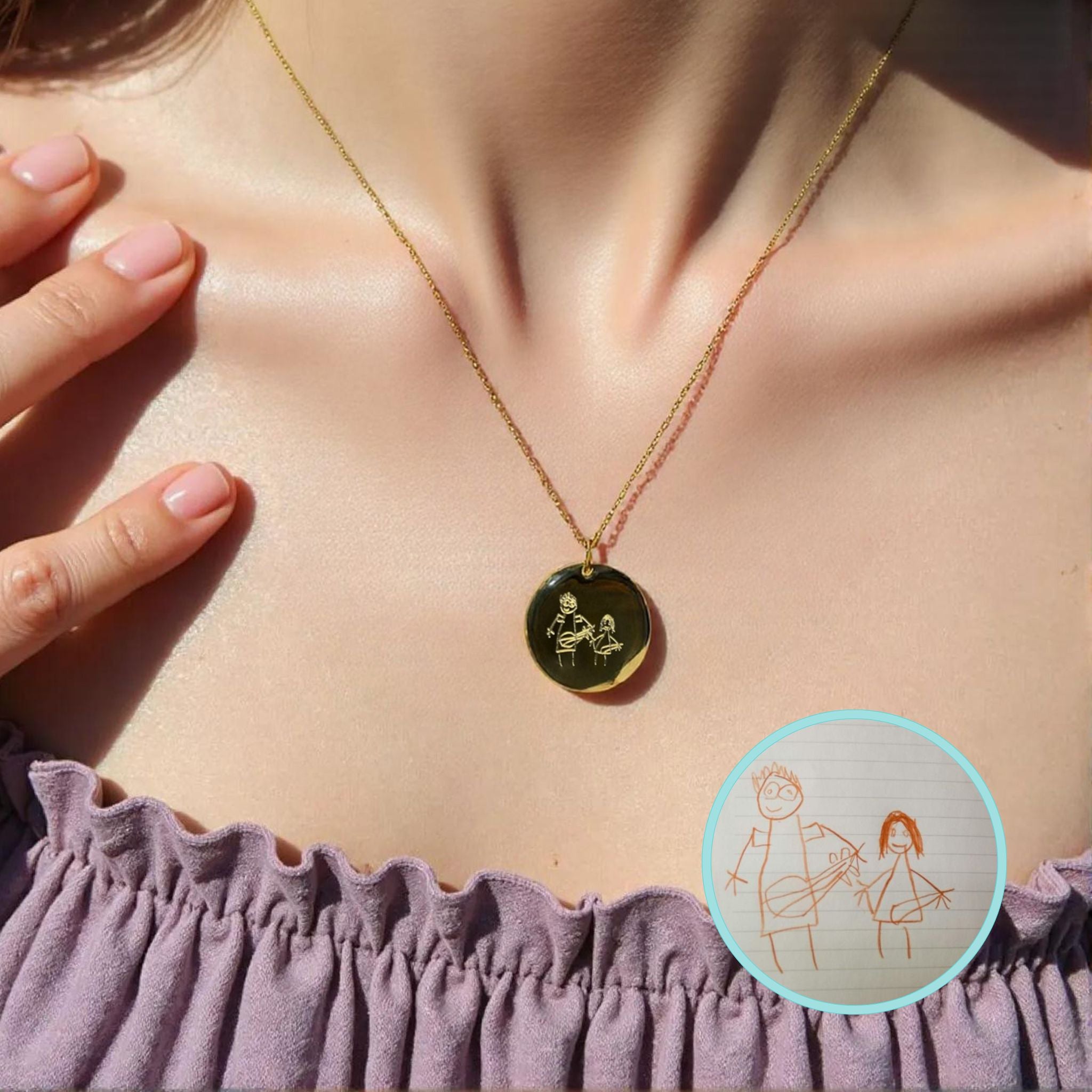 Collar personalizado con dibujo y texto detrás (acero)