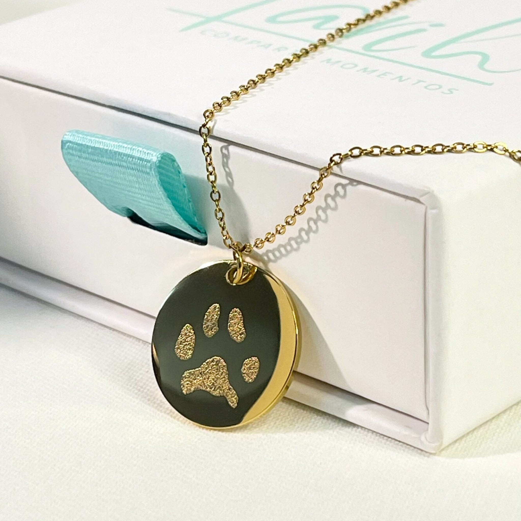 Collar personalizado huella de mascota y nombre detrás (acero)