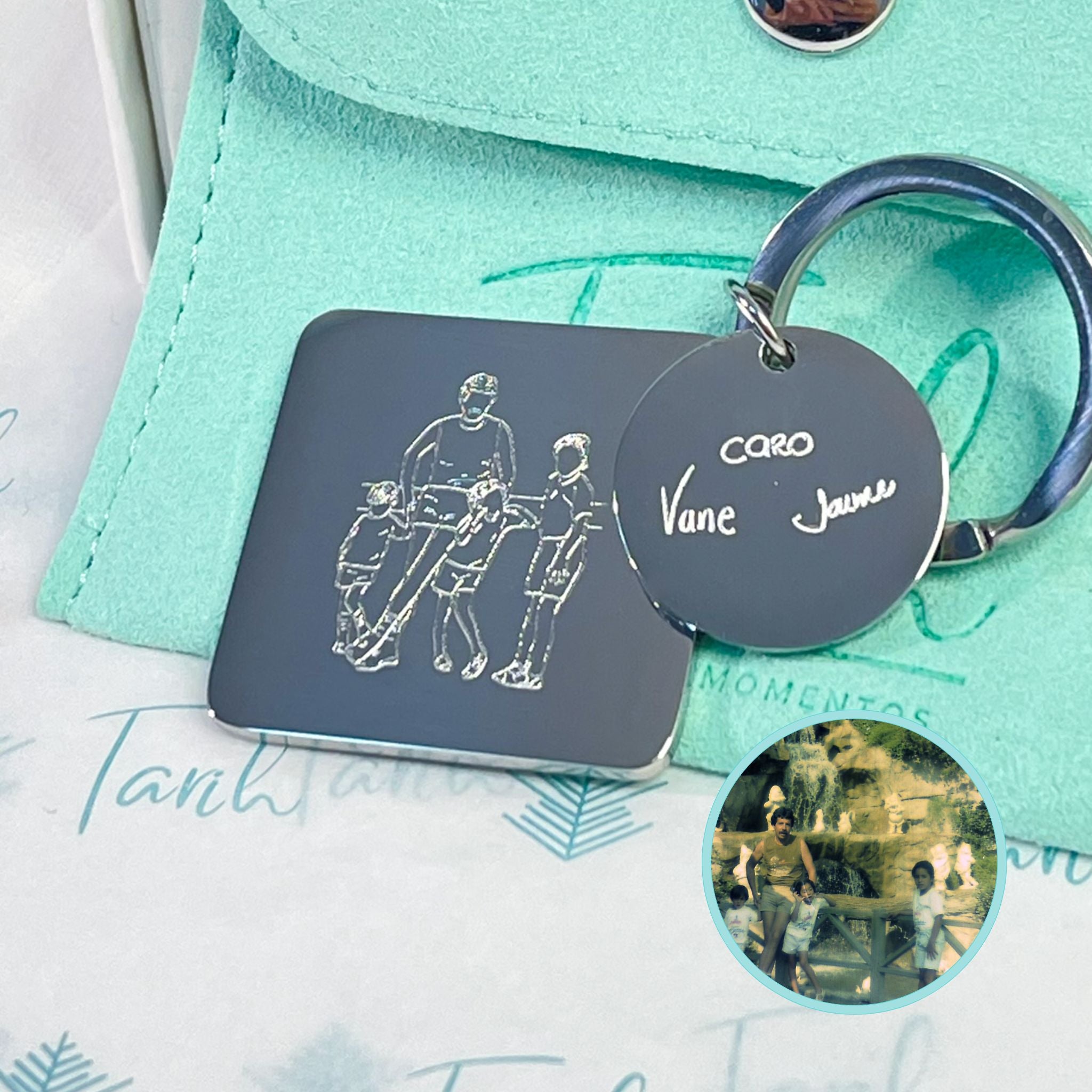 Llavero personalizado cuadrado con foto grabada (acero)