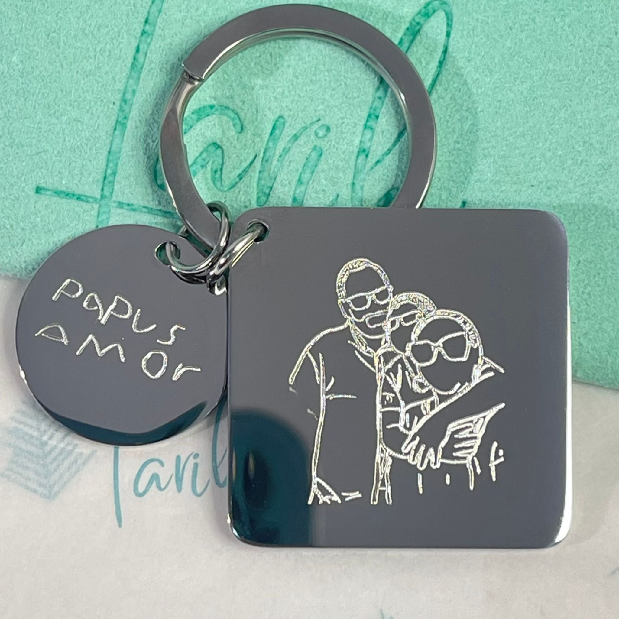 Llavero personalizado cuadrado con foto grabada (acero)