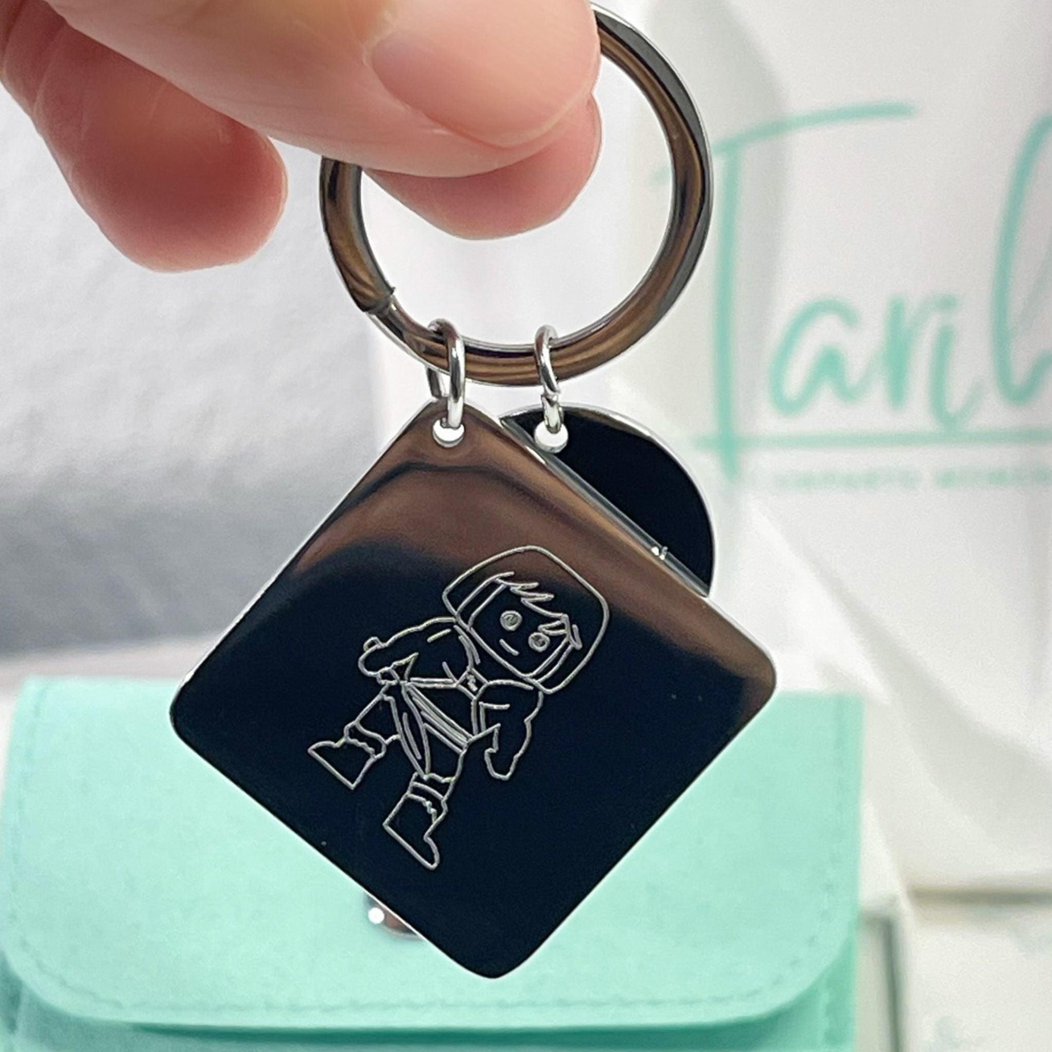 Llavero personalizado cuadrado con foto grabada (acero)