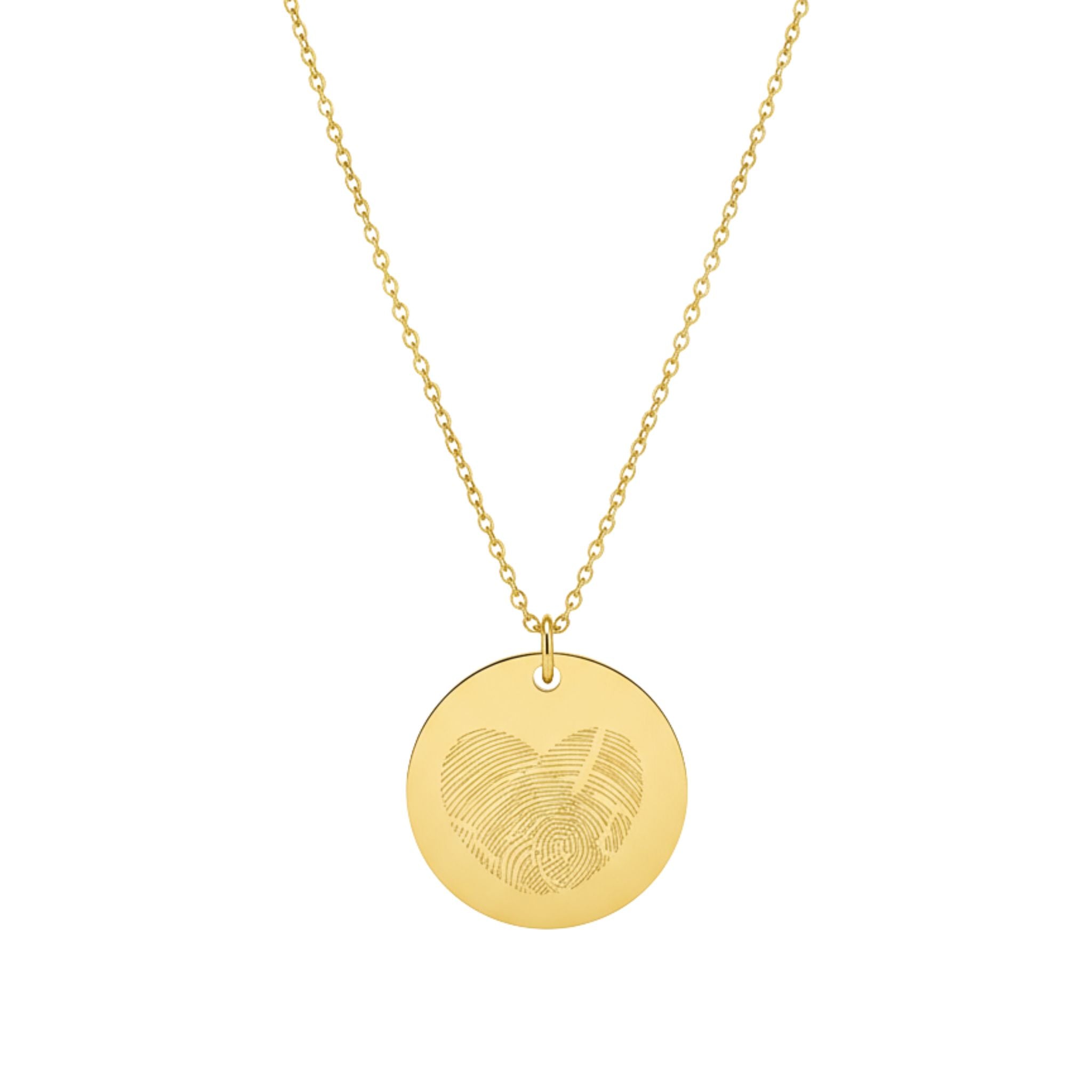 Collar personalizado corazón con dos huellas dactilares y nombres detrás (acero)