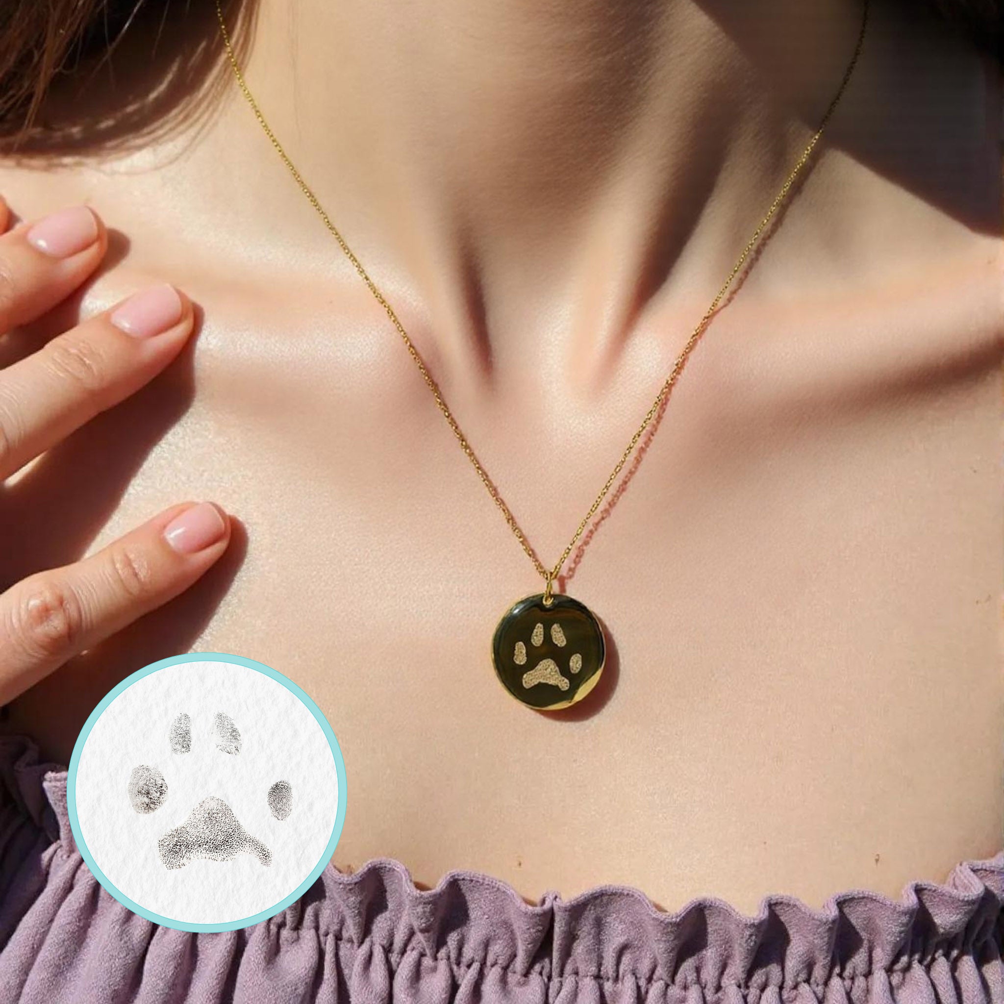 Collar personalizado huella de mascota y nombre detrás (acero)