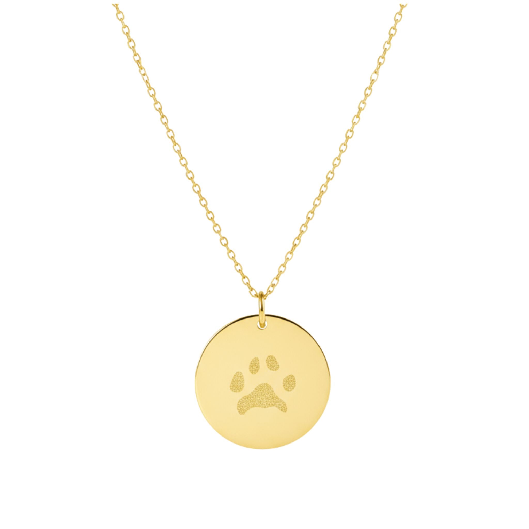 Collar personalizado huella de mascota y nombre detrás (plata baño oro 18k)