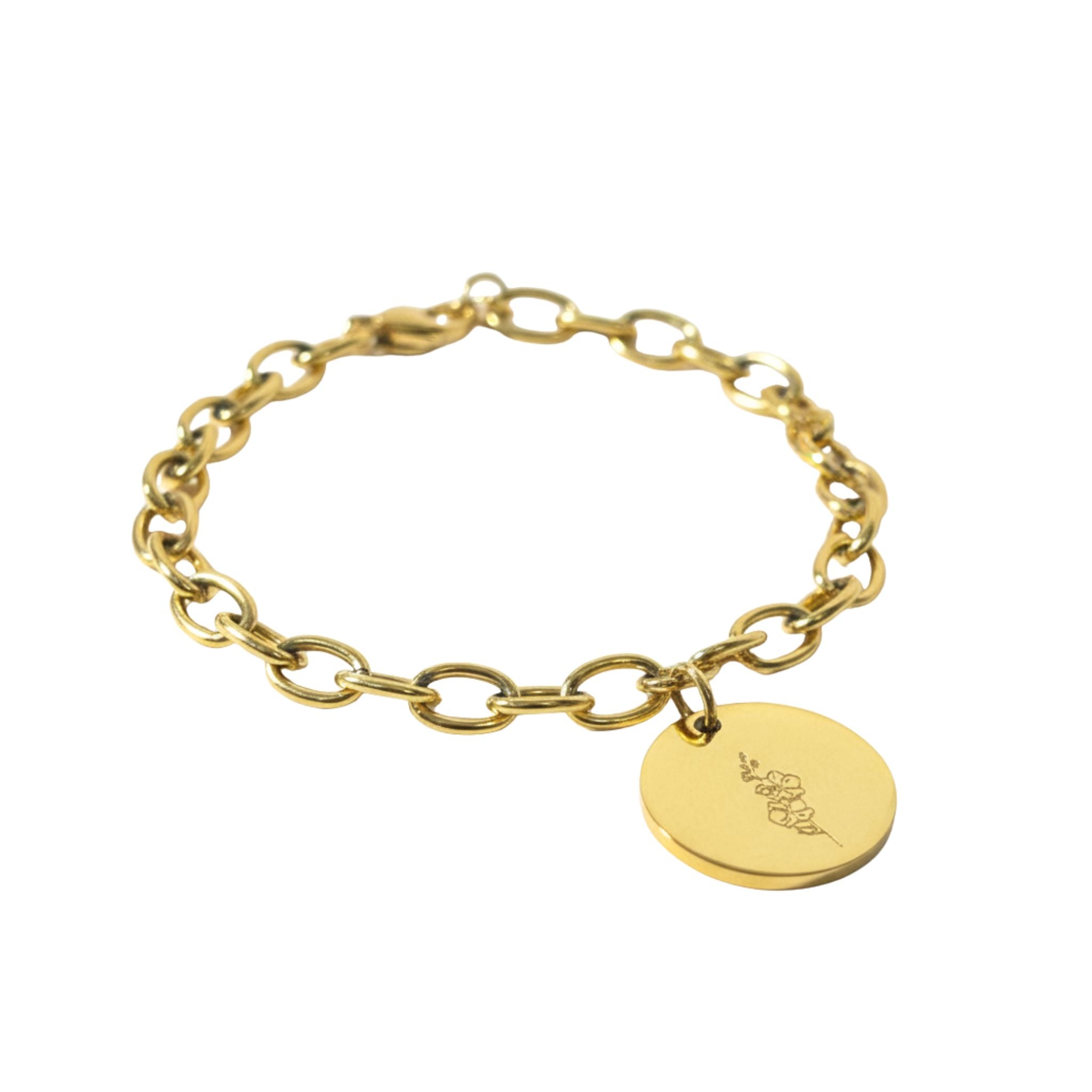 Pulsera personalizada con flor de nacimiento y fecha grabada (acero)