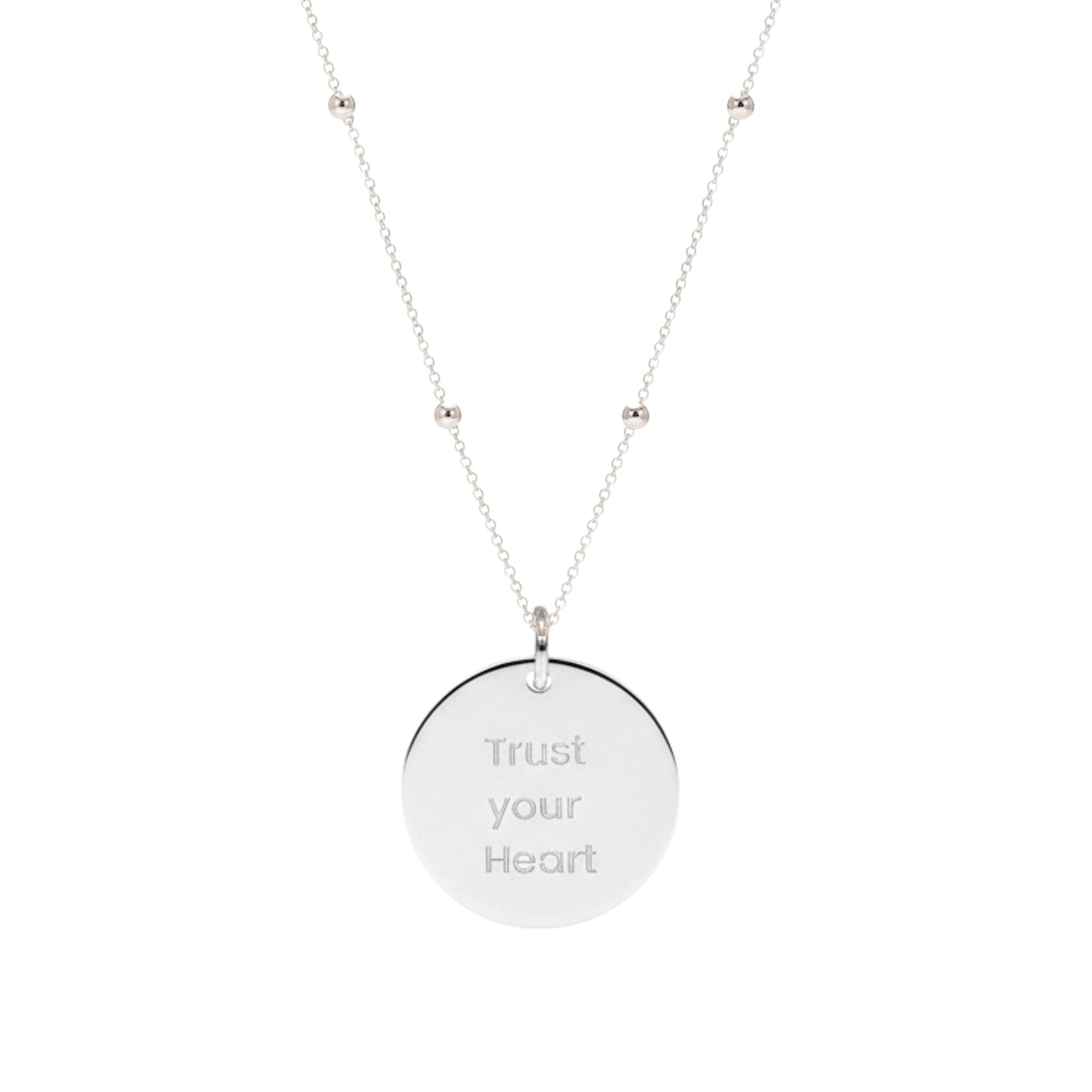 Collar personalizado con frase al frente y nombre y fecha detrás (plata)
