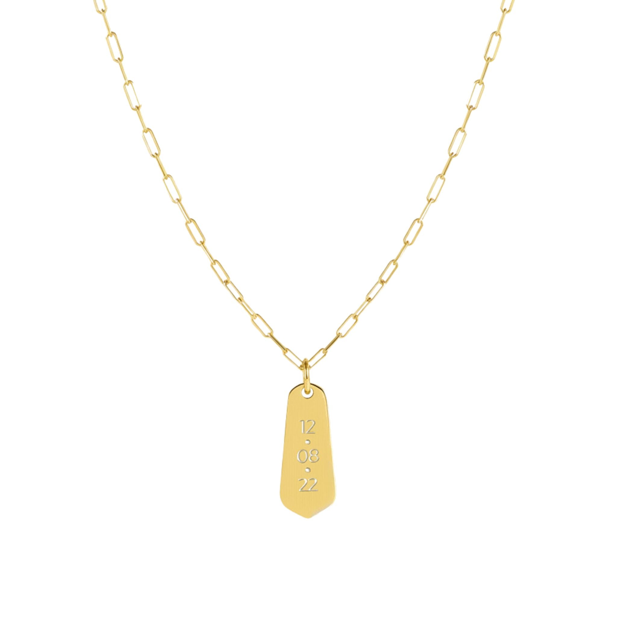 Collar personalizado con fecha grabada en plata con baño de oro 18k