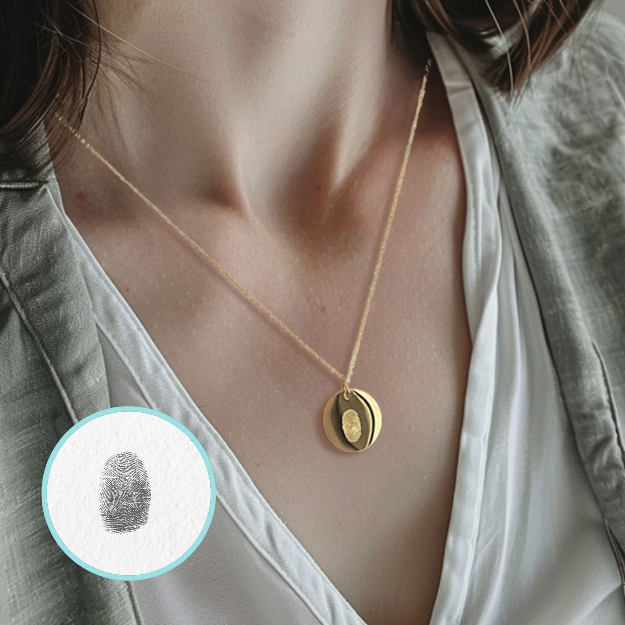 Collar personalizado huella dactilar y nombre detrás (acero)