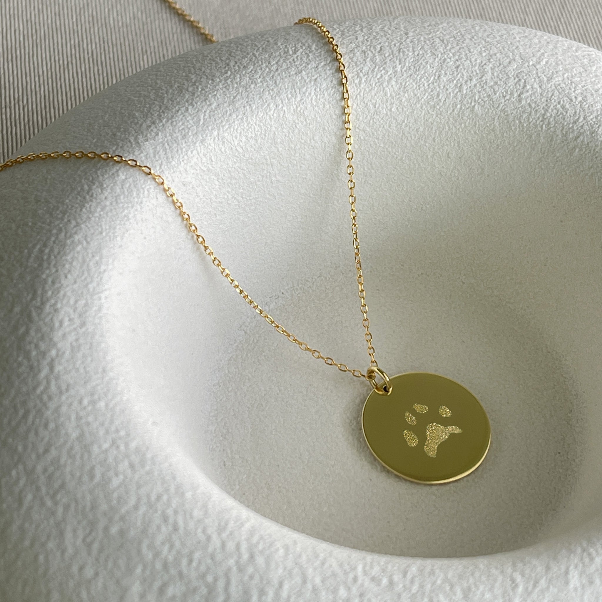 Collar personalizado huella de mascota y nombre detrás (plata baño oro 18k)